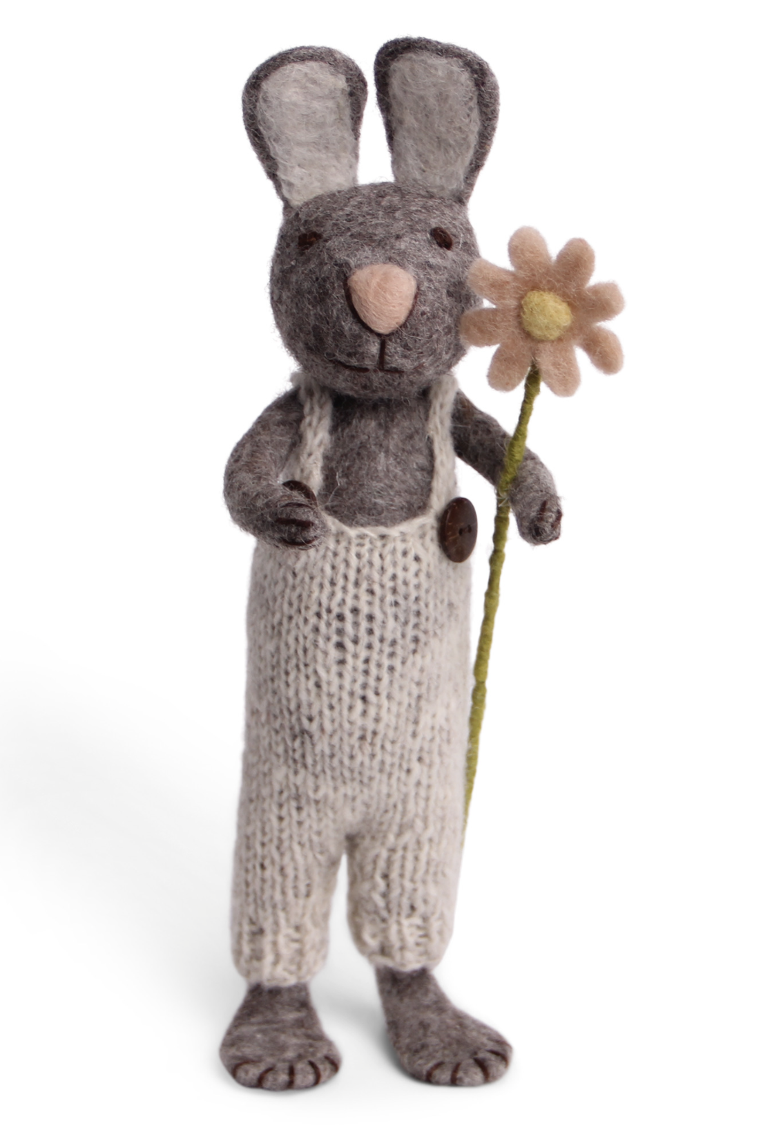 Big gray rabbit with pants and flower