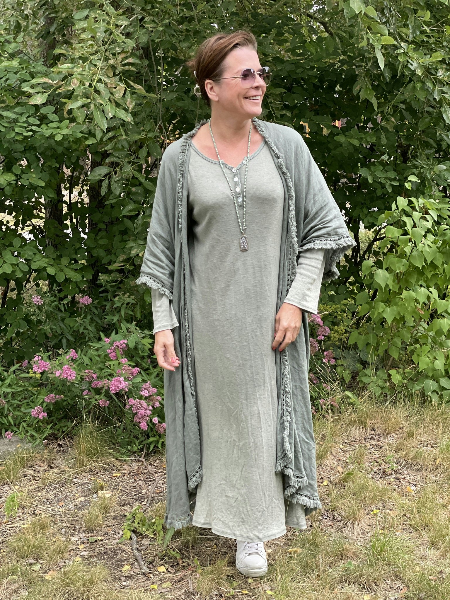 Long dress in stonewashed cotton grandpa