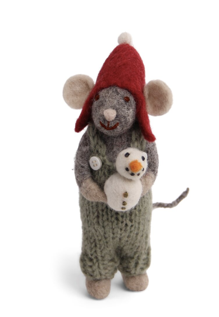 Small Gray Boy Mouse with Snowman