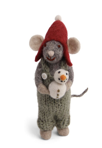 Small Grey Boy Mouse with Snowman