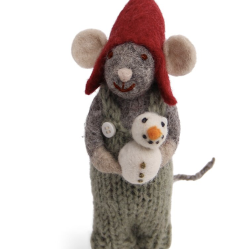 Small Gray Boy Mouse with Snowman
