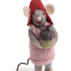 Crafts of tufted wool mouse with pink dress