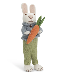 Big White Bunny with Blue Jacket, Green Pants and Carrot