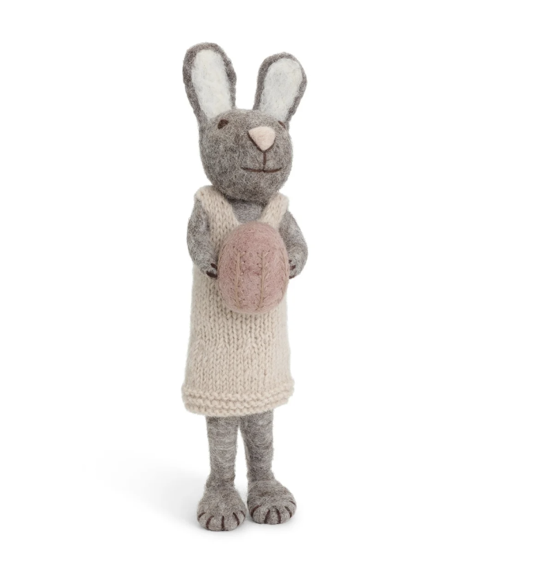 Big Grey Bunny with Light Grey Dress and Lavender Egg