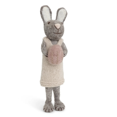 Big Grey Bunny with Light Grey Dress and Lavender Egg