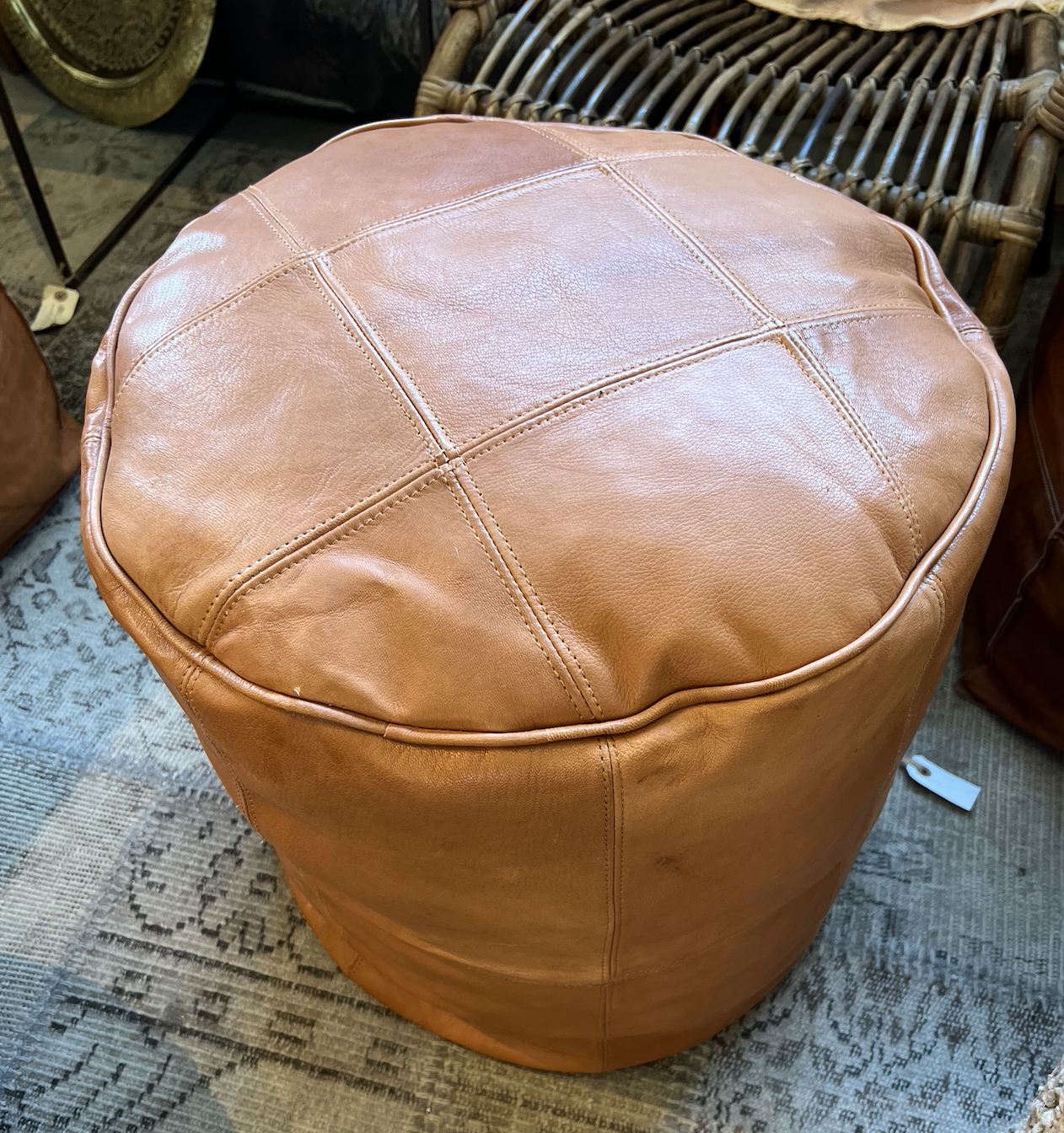 Moroccan Pouffe / Stool in light leather