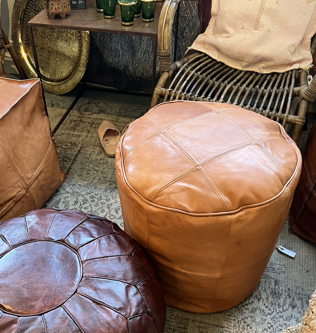 Moroccan Pouffe / Stool in light leather