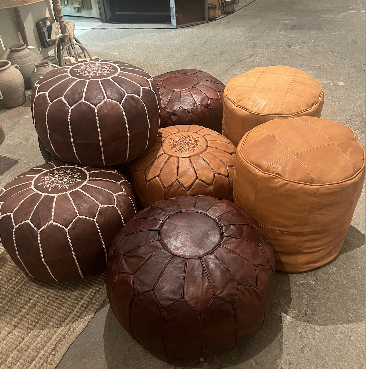 Moroccan Pouffe / Stool in light leather