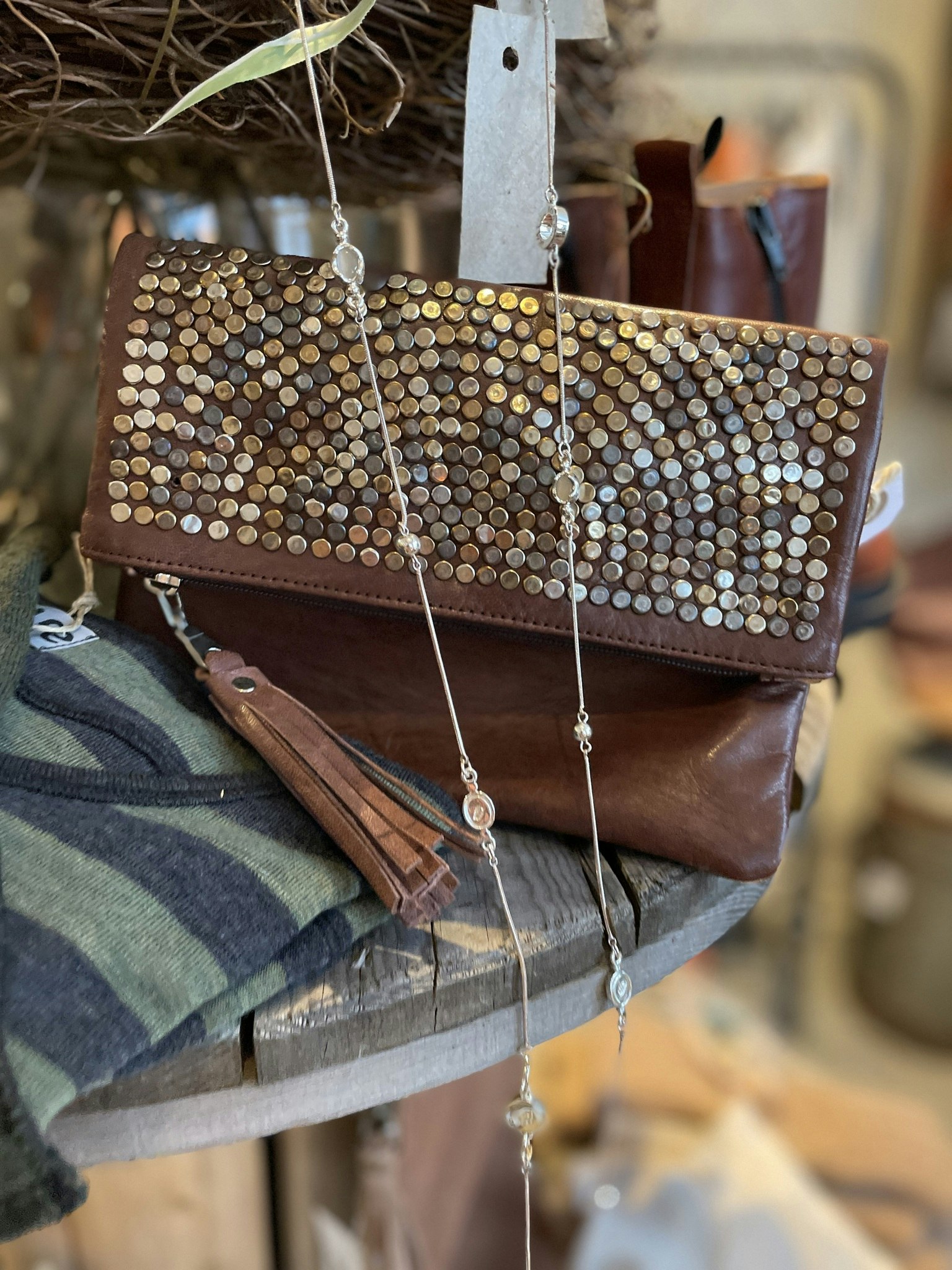 Leather bag with studs