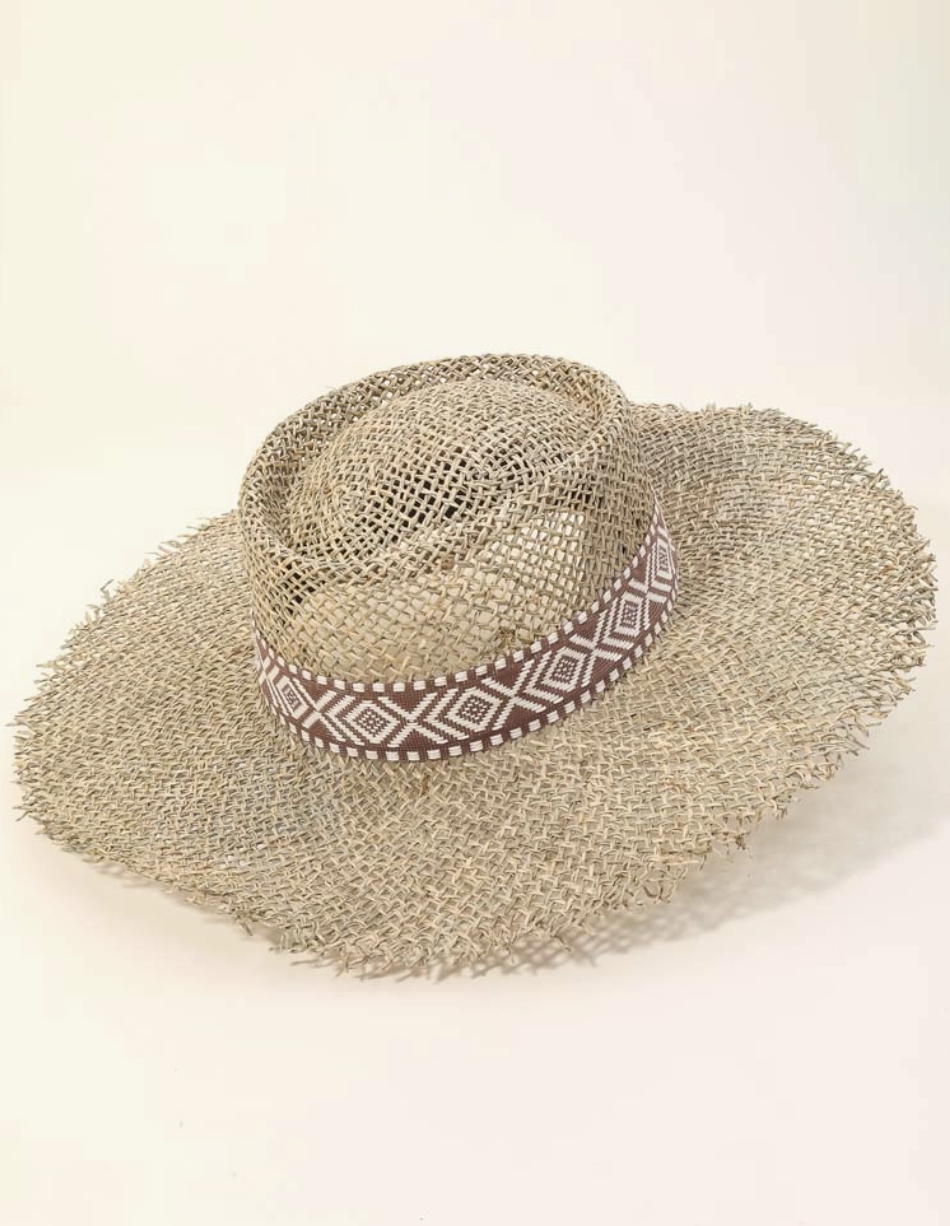 Straw Weave Tribal Pattern Strap Sun Hat