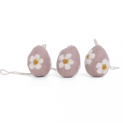 pink eggs with white flowers H 3.5 x W 3 cm. set of 3