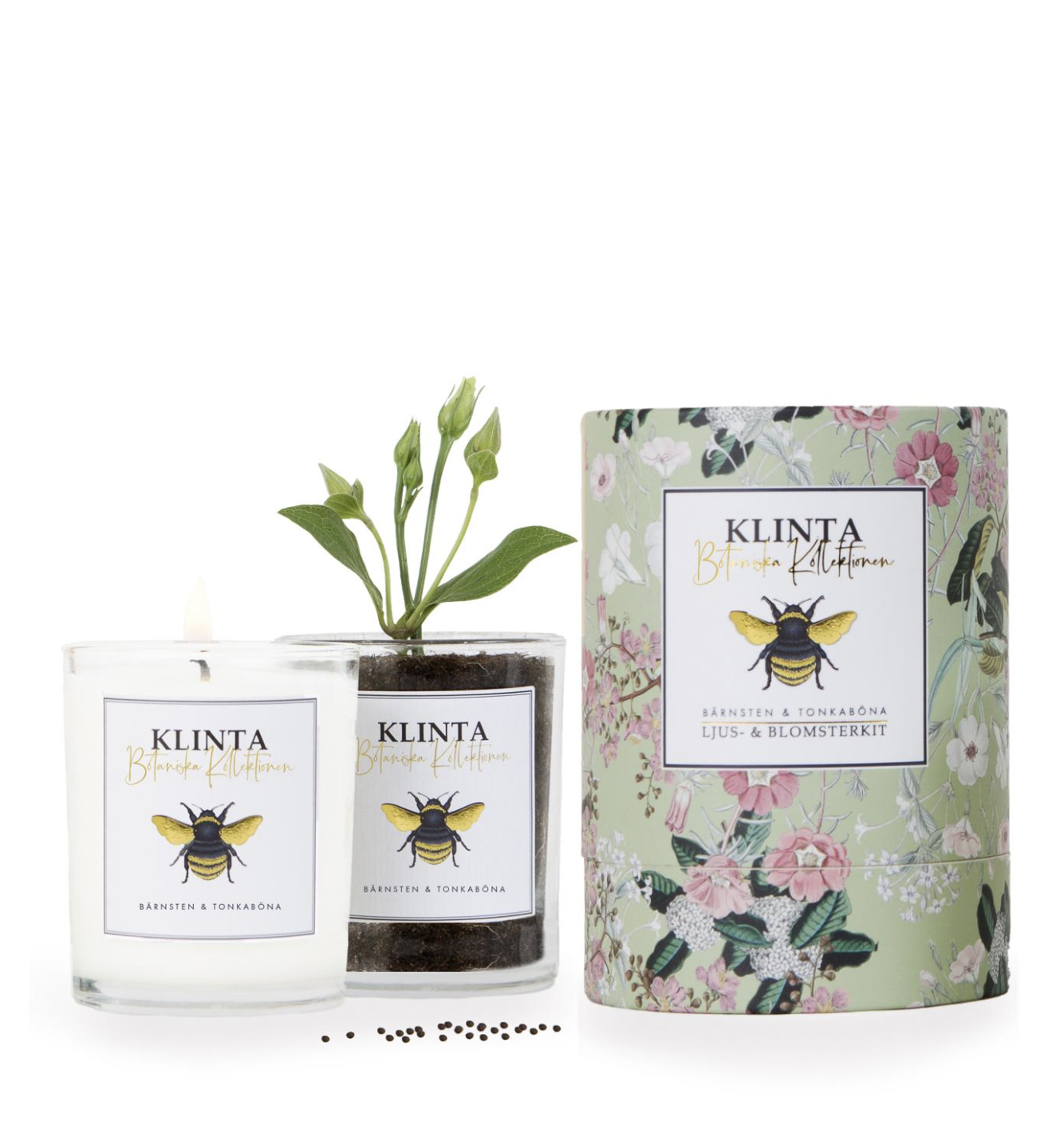 Amber & Tonka Bean Scented Candle and Flower Kit in one!