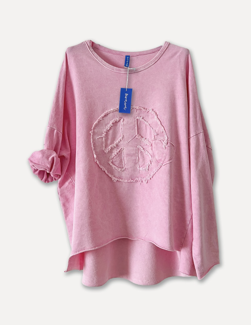 Love Peace bomulls tröja rosa
