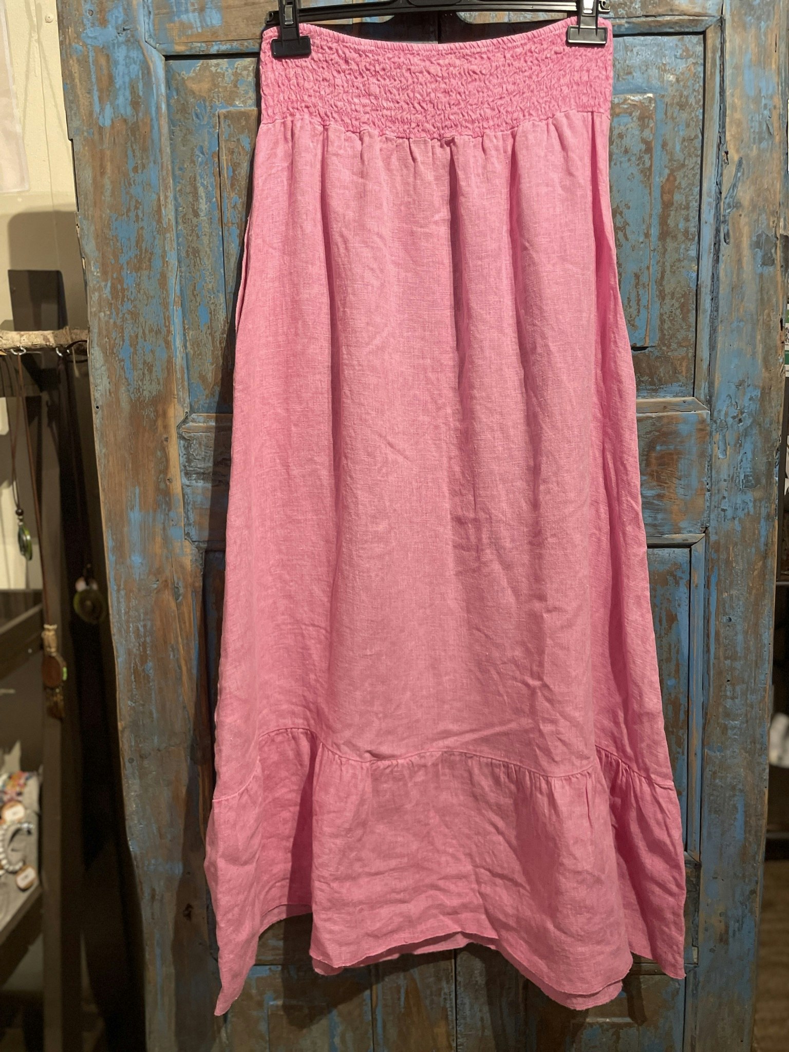 Golden Horizon Linen maxi Skirt bubble gum pink