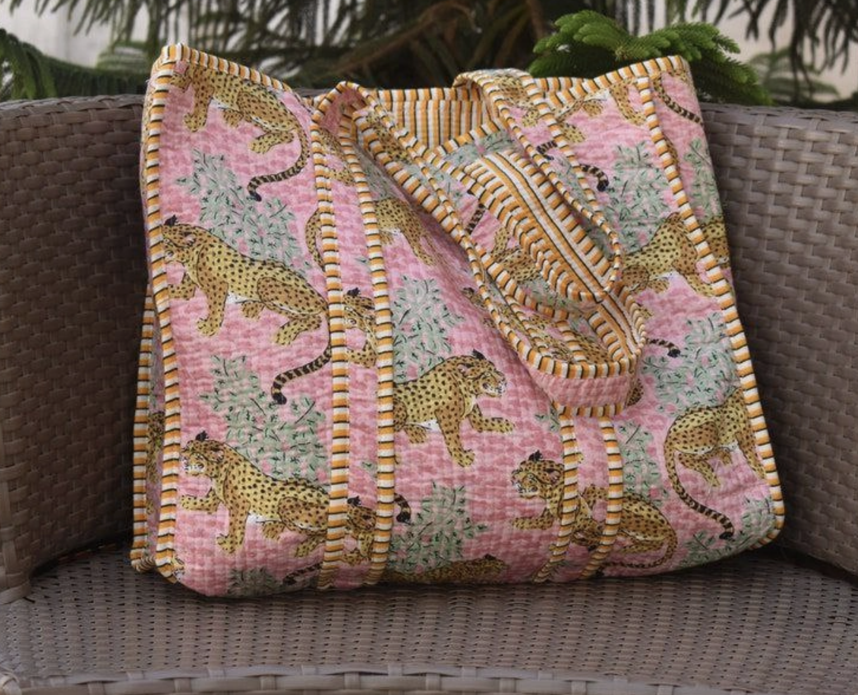 Hand Block Tiger Print Bag Women Quilting Cotton Indian Bags