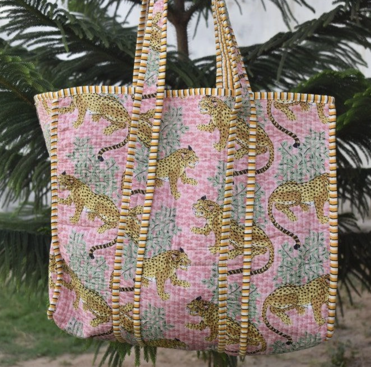 Hand Block Tiger Print Bag Women Quilting Cotton Indian Bags