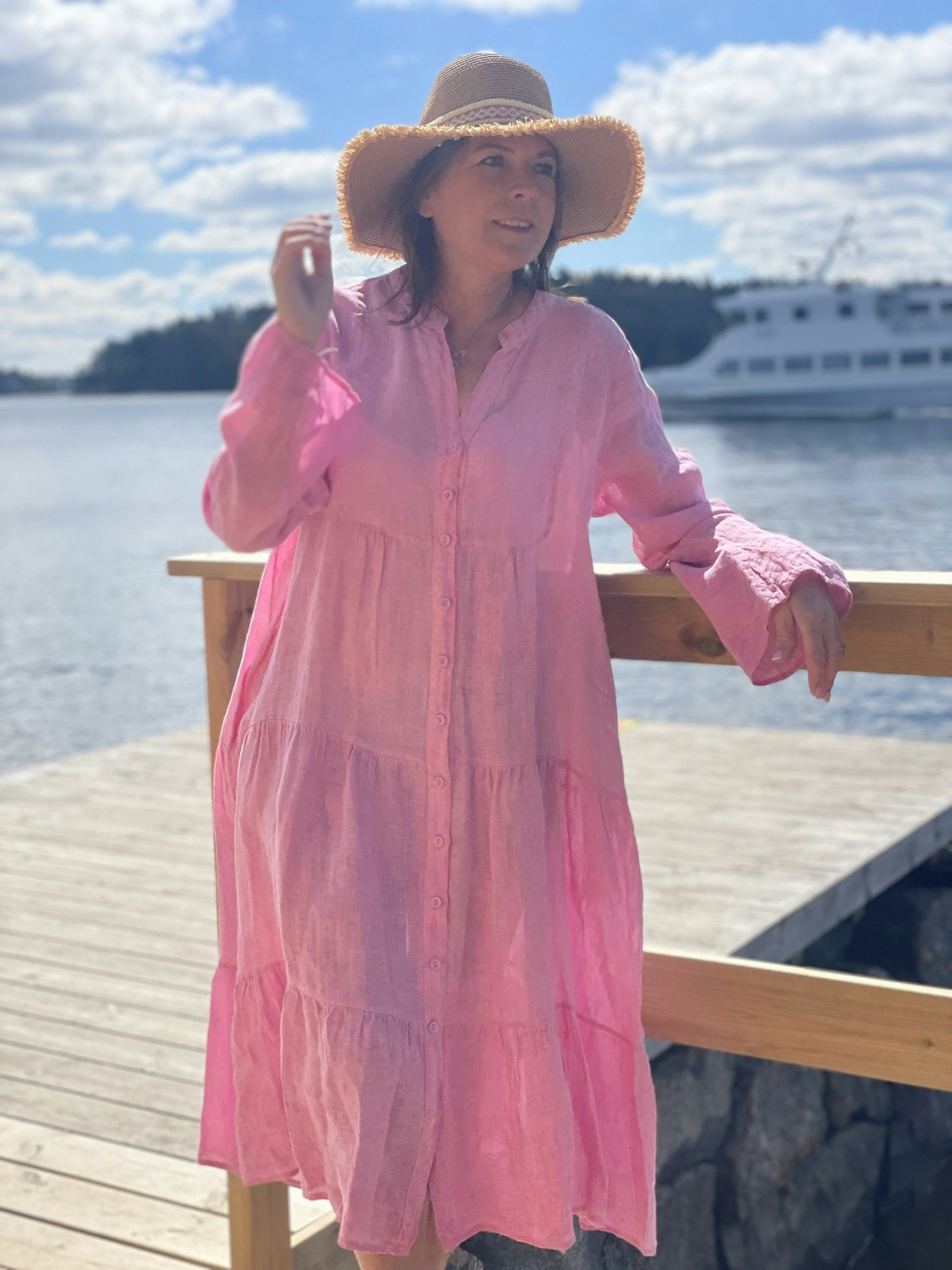Maxiklänning free spirit med knappar bubblegum pink