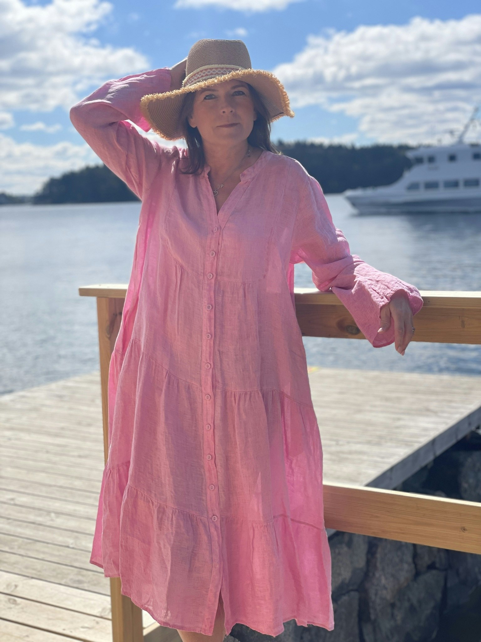 Maxiklänning free spirit med knappar bubblegum pink