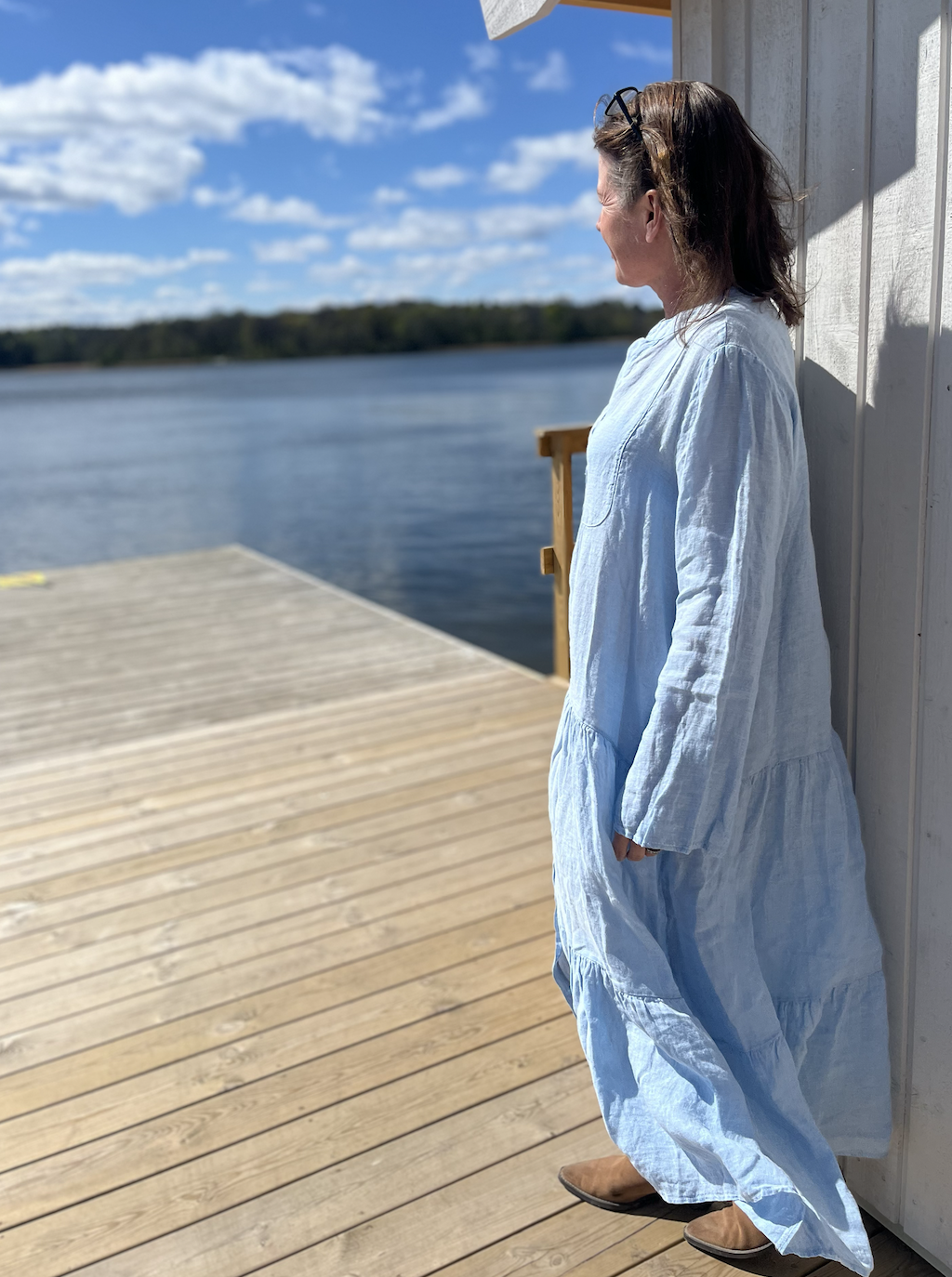 Maxiklänning free spirit med knappar ljus blå
