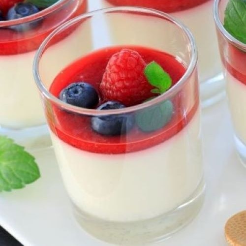 PANNA COTTA MED BRINGEBÆRSAUS