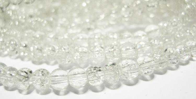 Glaspärlor - Crackle beads - Crystal Clear - 1sträng
