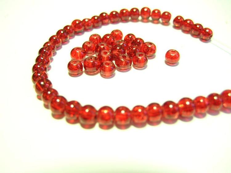 Glaspärlor - Crackle beads - Röd- 1sträng