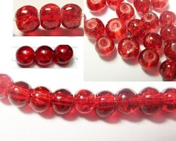 Glaspärlor - Crackle beads - Röd- 1sträng