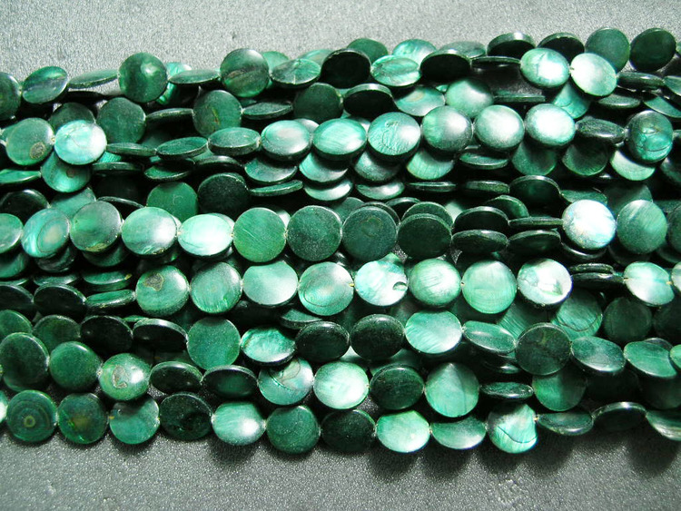 Snäckskalspärlor - coin - button - Grön - 11,5mm - 4st