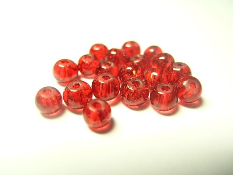 Glaspärlor - Crackle beads - Röd- 20st