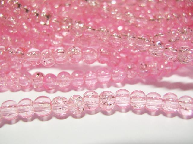 Glaspärlor - Crackle beads - Rosa - 1sträng
