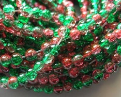Glaspärlor - Crackle beads - Duo - Grön/Röd - 1Sträng