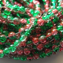 Glaspärlor - Crackle beads - Duo - Grön/Röd - 1Sträng