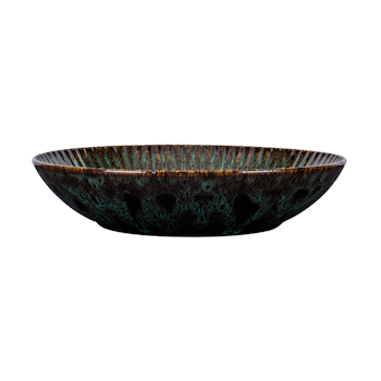 Blocho Daisy Tallrik djup rund 22 cm med grönsvart dekor samt relieff, 6 st/frp