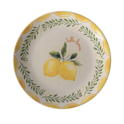 Blocho Limoncello Tallrik flat rund vit med mönster 20cm, 6st/frp