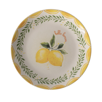 Blocho Limoncello Tallrik flat rund vit med mönster 20cm, 6st/frp