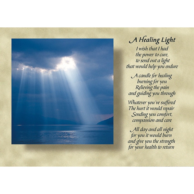 Diktkort med engelsk text av Siv Andersson - A Healing Light. Foto: Per Johansson. Kortbutiken säljer detta vykort.