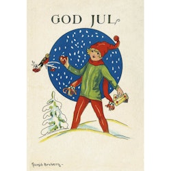 Julkort - Flicka med julfågel -  (minikort A7)