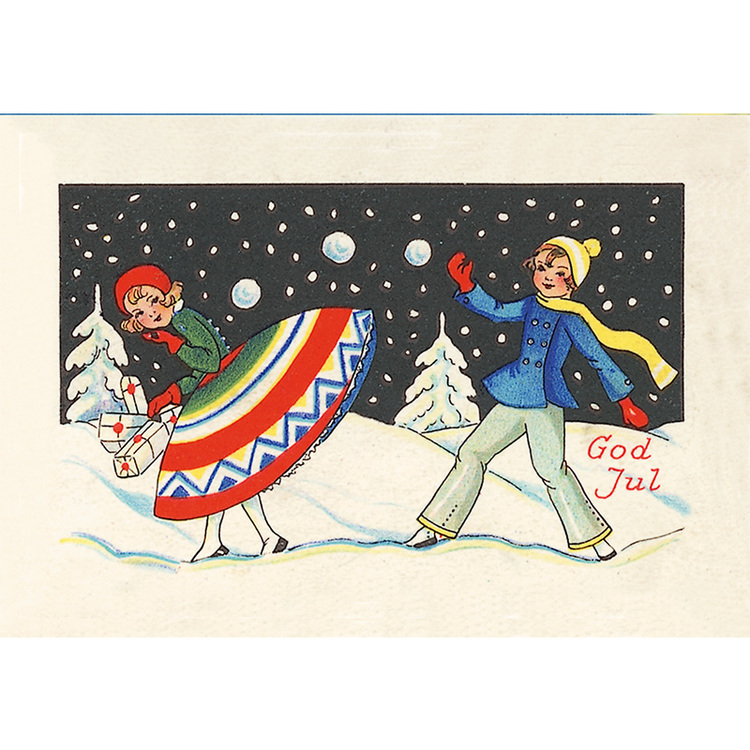 Julkort - Snöbollskastning - (minikort A7)
