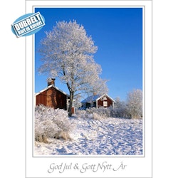 Rött hus i vinterlandskap - Dubbelt Julkort med kuvert