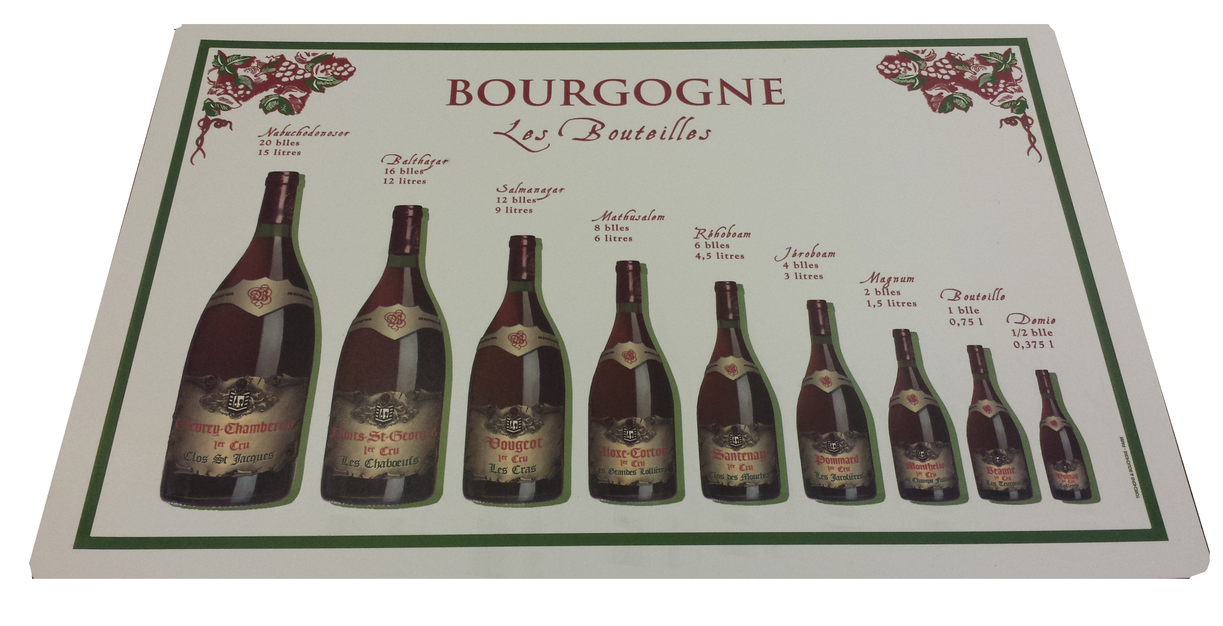 Bordstablett med vinflaskor från Bourgogne