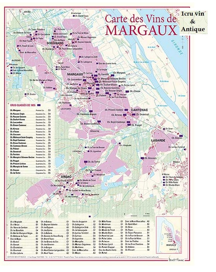 Vinkarta Margaux i Bordeaux