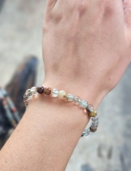 Rutilkvarts och Lodolit mix, armband 6mm runda pärlor -30% fyndexemplar SMÅ storlek