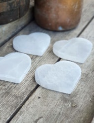 Vit Selenit, hjärta (laddningsplatta) 10 cm -20% fynd annan form!