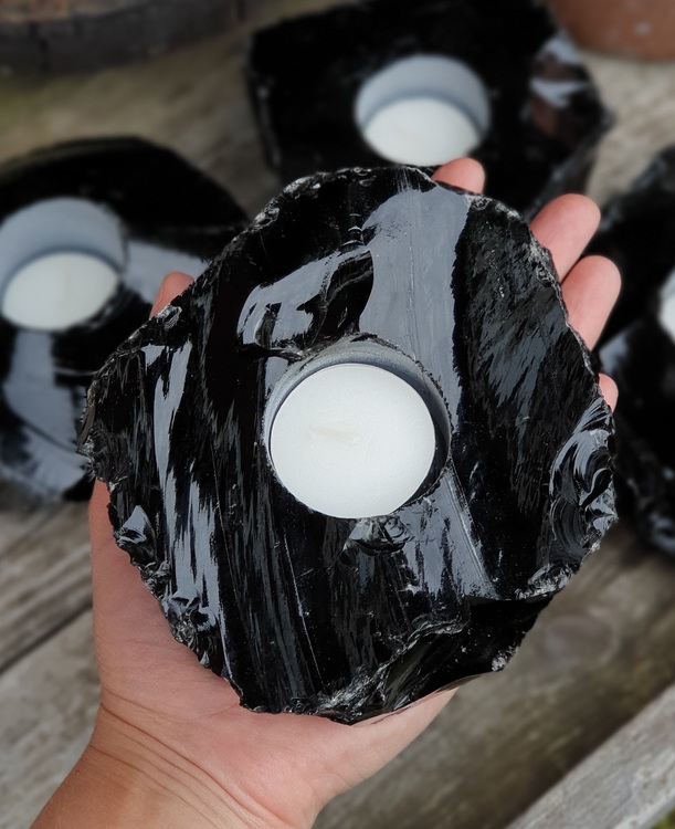 Svart Obsidian rå, ljuslykta