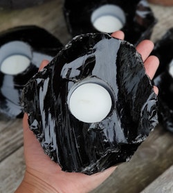 Svart Obsidian rå, ljuslykta