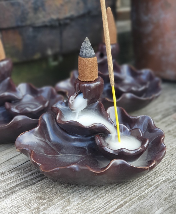 Rökelsehållare för backflow-koner, brun Lotus