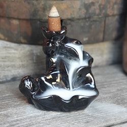 Rökelsehållare för backflow-koner, liten svart Lotus