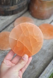 Orange/Rosa Selenit, rund platta (laddningsplatta)
