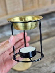 Aromalampa Classic, diffuser svart/guld med träunderlägg