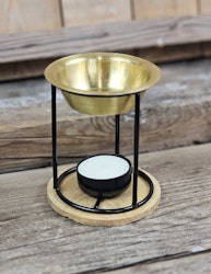 Aromalampa Classic, diffuser svart/guld med träunderlägg